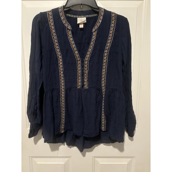 Knox Rose Tops - Knox Rose Women's Peasant Top‎ Blue Roll-Tab Sleeve Size Small Boho Artsy